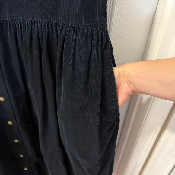 Eddie Bauer Women's Size M Black Corduroy Button Front Midi Dress Cottage Jumper - Picture 6 of 16